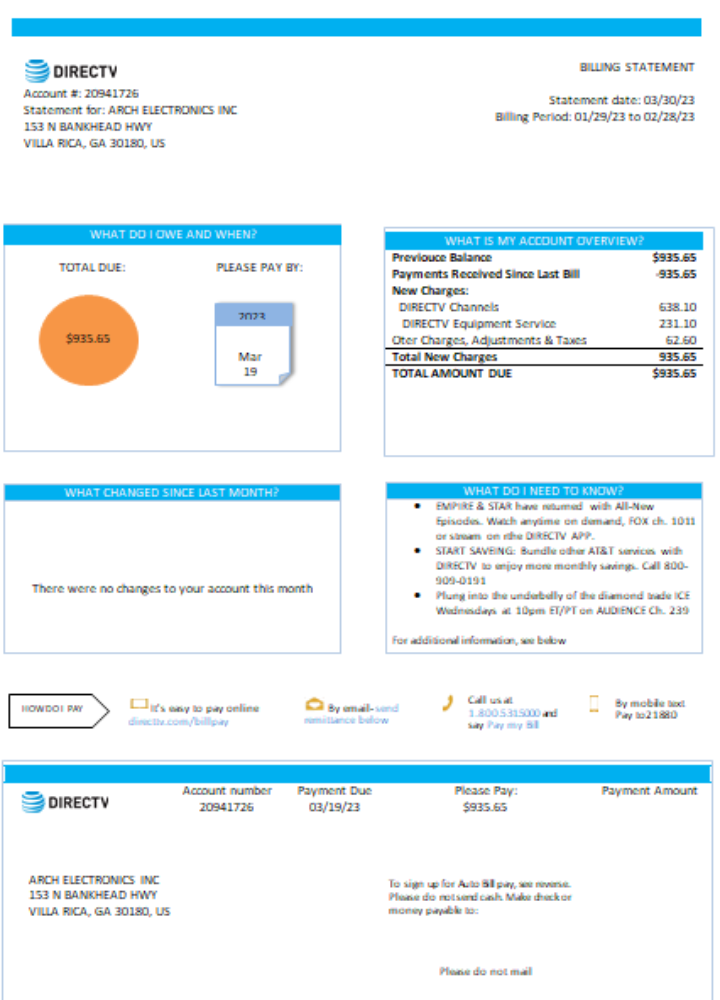 California Directv utility business bill, SCR PSD template